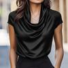 New Summer Swinging Neck Short Sleeve Loose Women's Blouse Fashion Casual Shirts for Women Elegant Solid Color Slim Fit Simple Office Ladies Tops