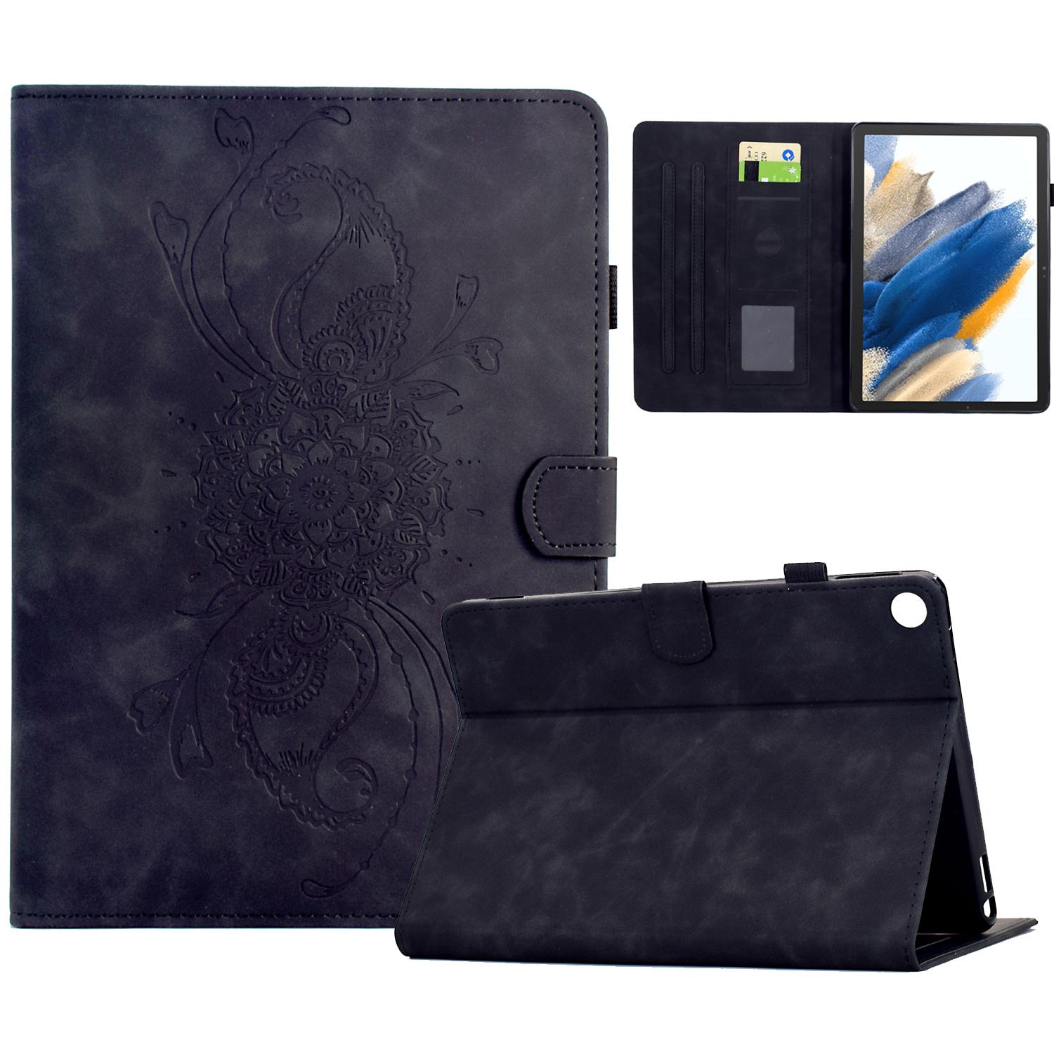 

For Samsung Galaxy Tab A8 10.5 (2021) X200/X205 Case Mandala Imprinted Leather Tablet Cover with Card Slots Black