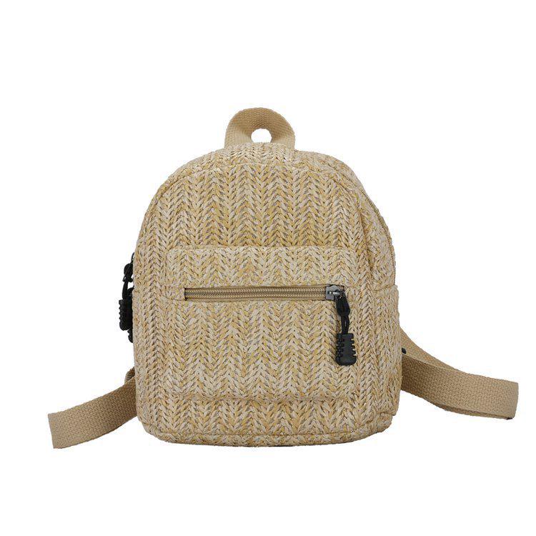 Ethnic Style Double-Layer Zipper Straw Backpack