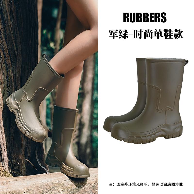 

Medium tube rain shoes women s outdoor adult fashion versatile rain shoes wear waterproof non-slip velvet warm shoes 39