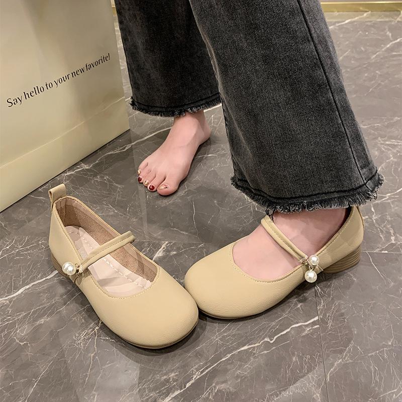 Mary Jane shoes women's summer 2025 new pearl buckle gentle evening shoes light mouth thick heel soft sole single shoes women