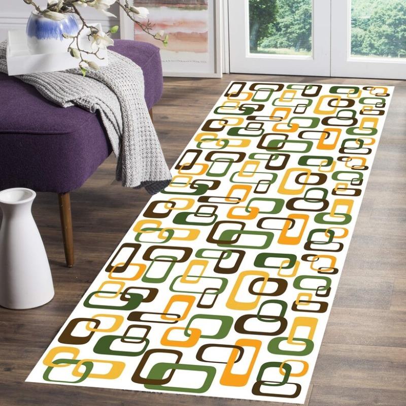 Geometric Abstract Runner Rugs Colorful Square Print Living Room Decor Long Mat Non-Slip Modern Indoor Home Art Decor Carpet