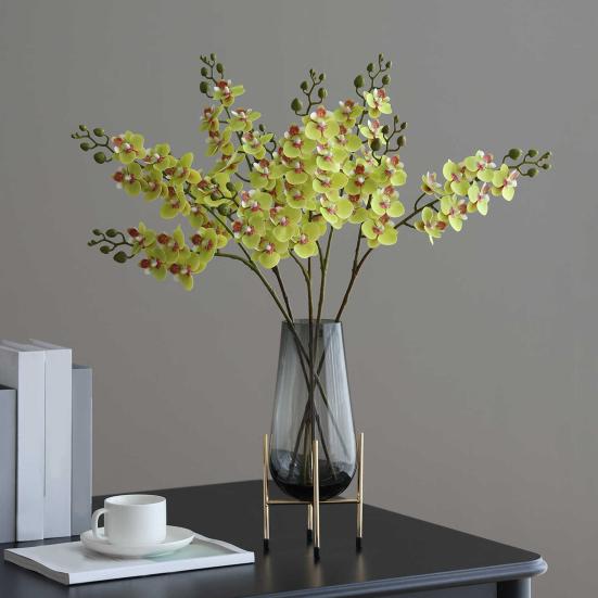 Artificial Moth Orchids 2 Fork Realistic Fake Silk Flower Wedding Party Home Office Table Centerpiece Faux Phalaenopsis Floral Branch Decoration