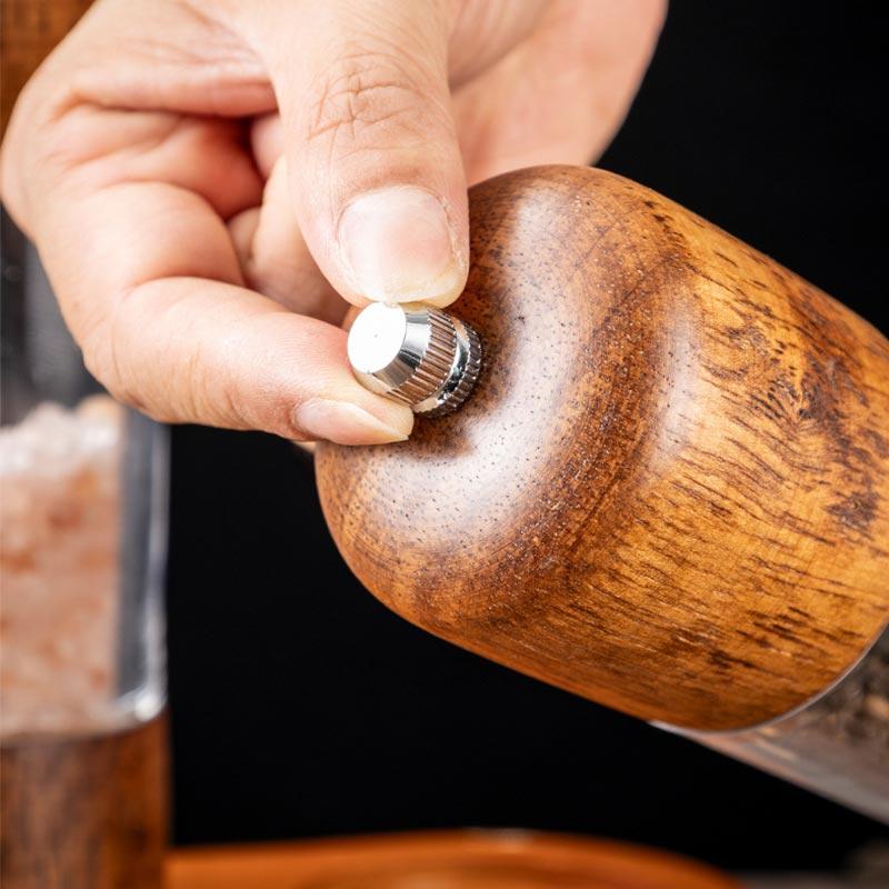 6/8Inch Manual Salt and Pepper Grinder,Solid Wood Spice Shaker Mill Tool With Base,Adjustable Ceramic Core Grinder Kitchen Tools