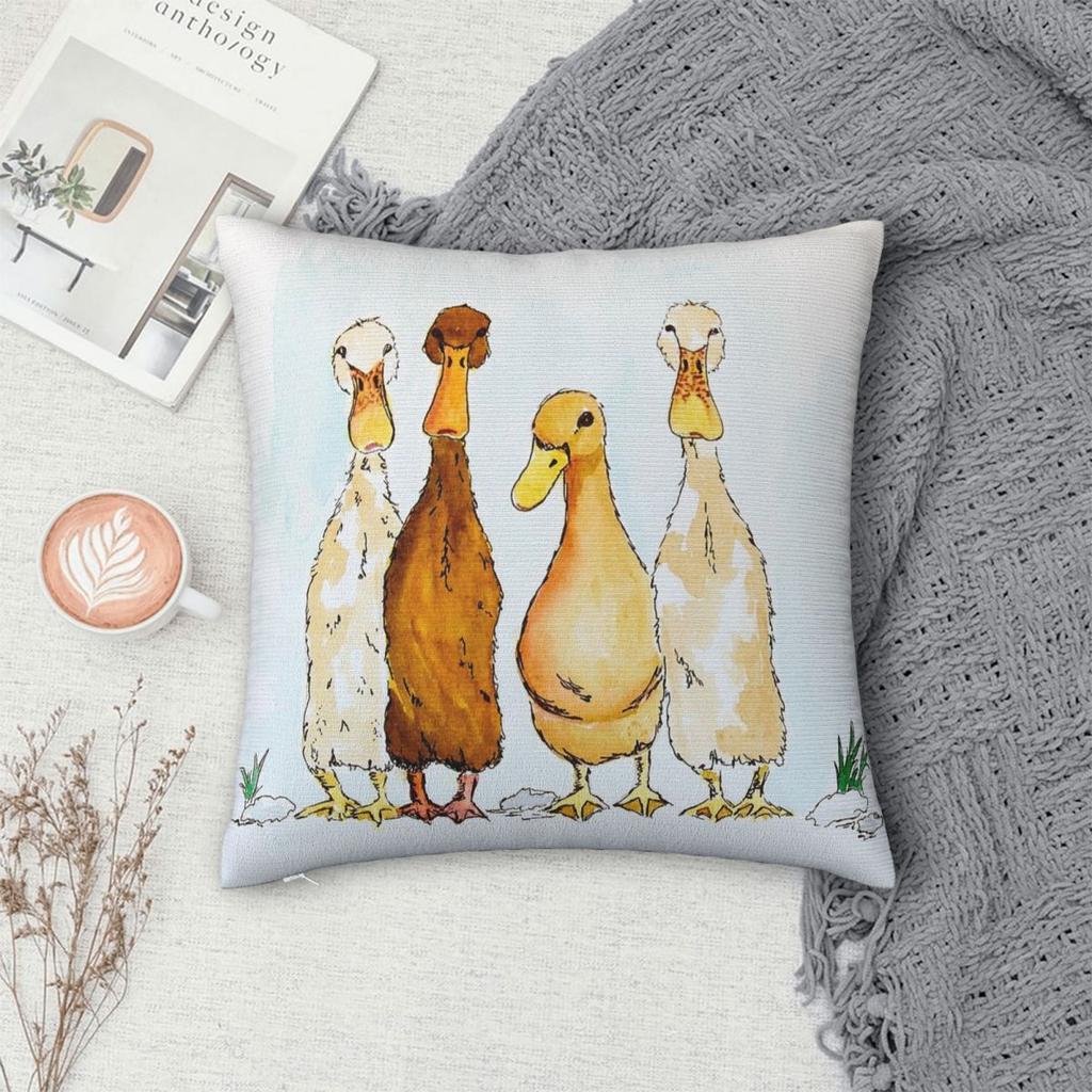 Four Ducks In A Row Square Pillowcase Polyester Linen Velvet Printed Zip Decorative Pillow Case Bed Cushion Cover
