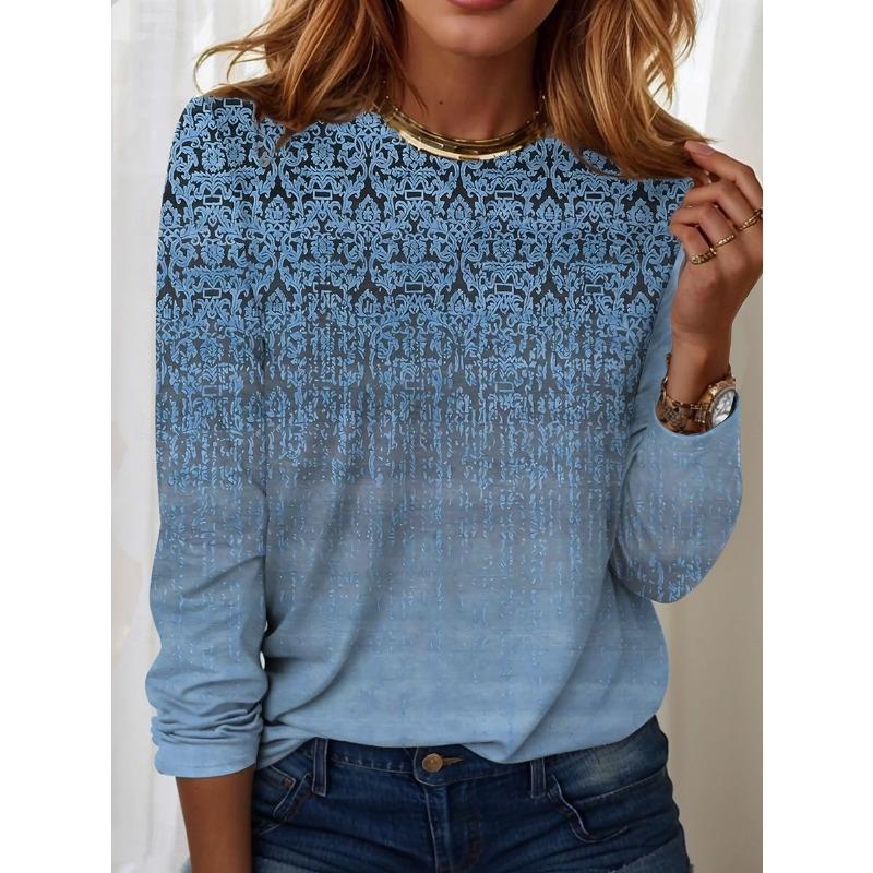 Women's T shirt Long Sleeve Crew Neck Long Sleeve Tunic Streetwear Casual Print Regular Tops