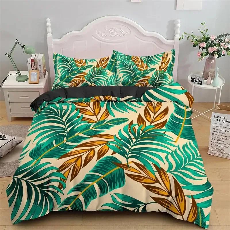 Tropical Plant Leaves Luxury Cozy Comfortable Duvet Quilt Cover Pillowcase Bedding Set Children Bedroom Decoration Home Textile