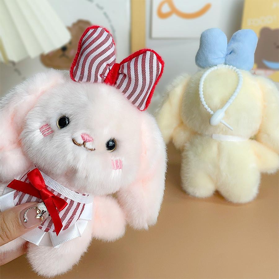 Plush Dog Keychain With Pink Butterfly Bow For Bags And Collectibles