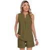 Sleeveless Split Neck Top and Drawstring Shorts Set for Women Soft Lightweight Two Piece Outfit with Pockets for Daily Wear