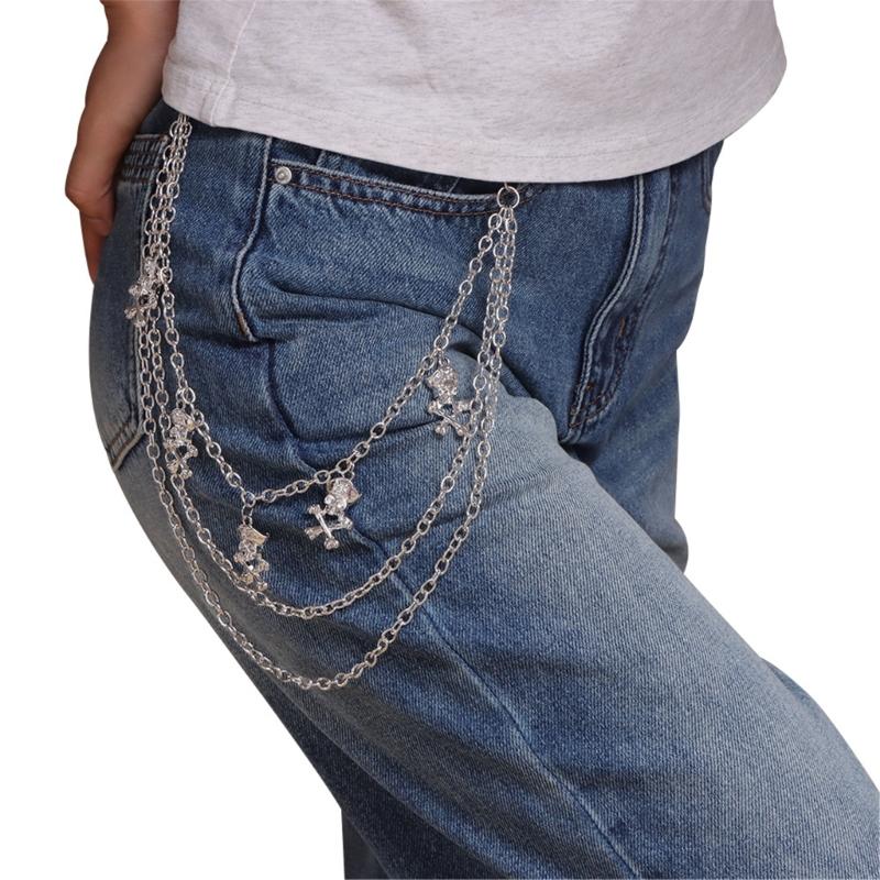 Punk Style Skull Jeans Chain Skull Charm Edgy Gothic Metal Waist Accessory For Women Girls