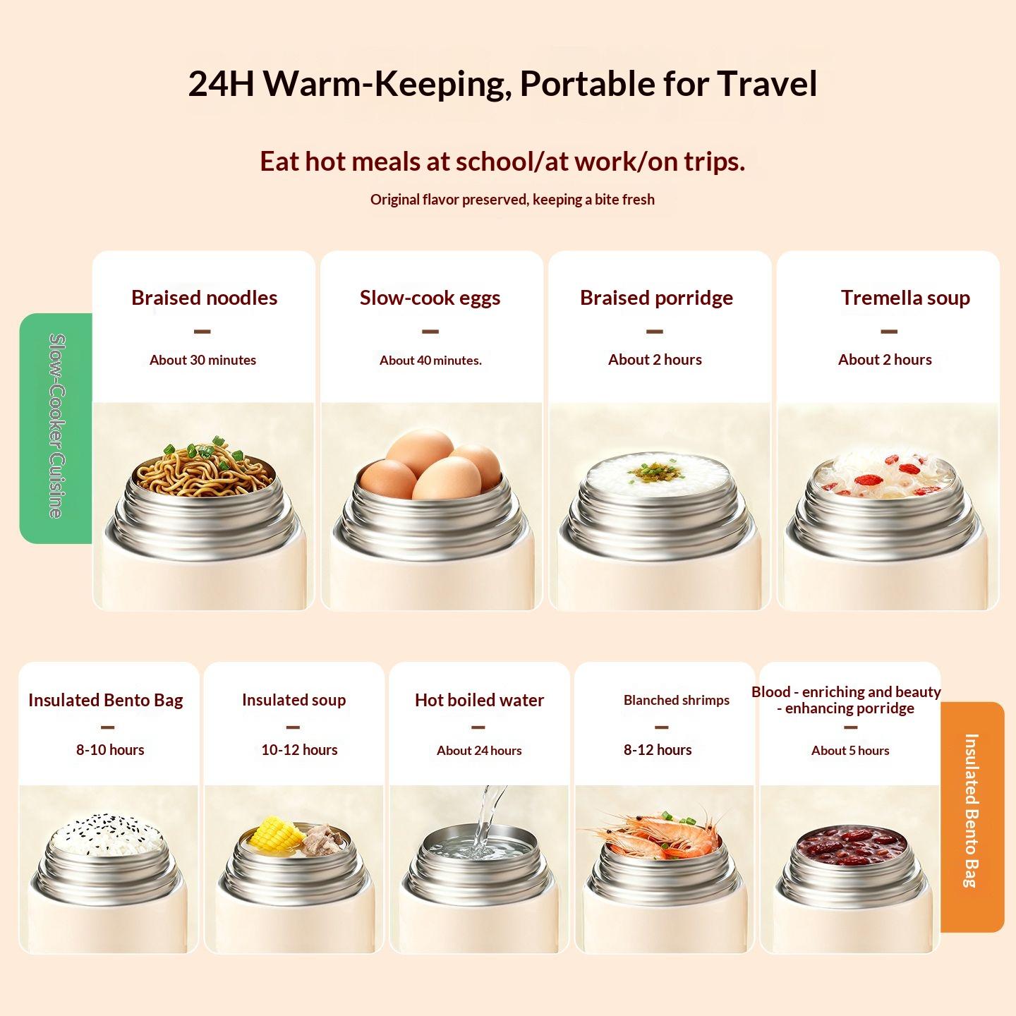 Gianxi Stewing Beaker 316 New Stainless Steel Stewing Pot 24-Hour Thermal Insulation Vacuum Sealing Leak Proof Portable