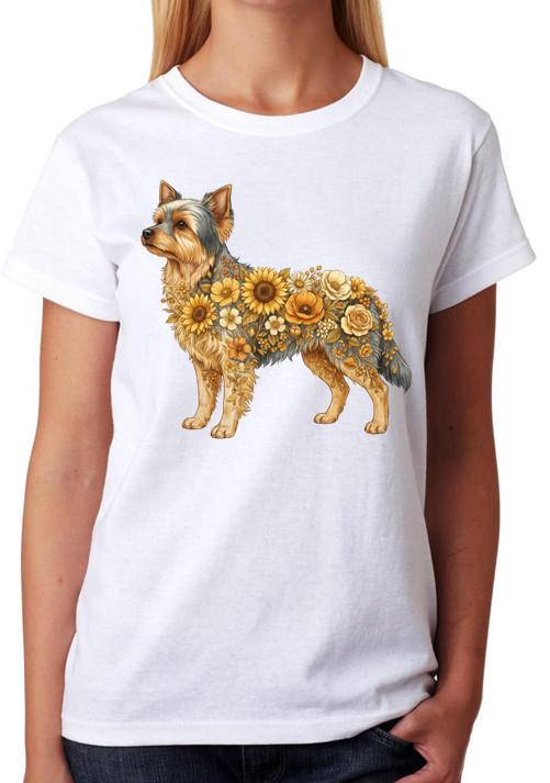 Floral Yorkshire Terrier Dog Ladies T-Shirt Cute Pet Lover Tee 2XL