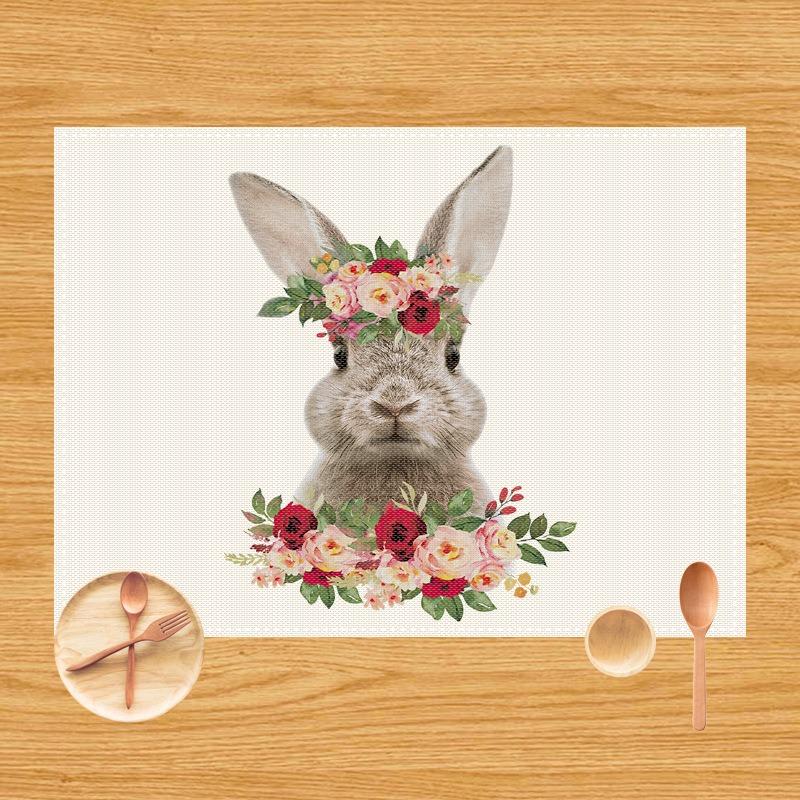 Easter Bunny Placemats Cross-border Amazon Imitation Linen Easter Egg Placemats Party Tablecloths for Banquets