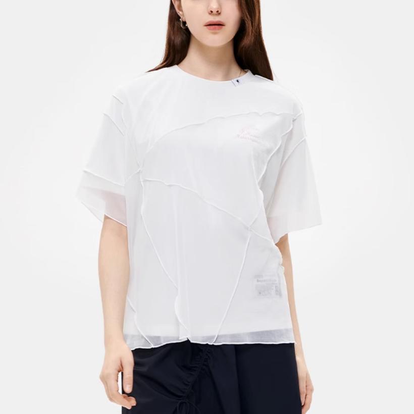 Fila X MIHARA YASUHIRO Loose Spliced Letter Print Casual Short Sleeve T-Shirt Women Tops Coconut-White F11W233101F-IV