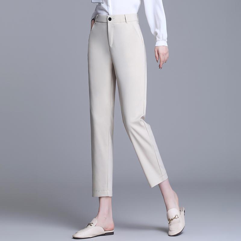 Fashionable Women's Black High-Waisted Nine-Point Stretch Suit Pants