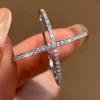 Huitan Elegant Simple Cross Design Ring for Women Full Sparkling Cubic Zirconia Trendy Party Accessories Daily Versatile Zircon