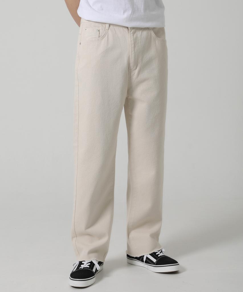 Jikeulib Cut-Off Hem Beige Straight Cotton Pants