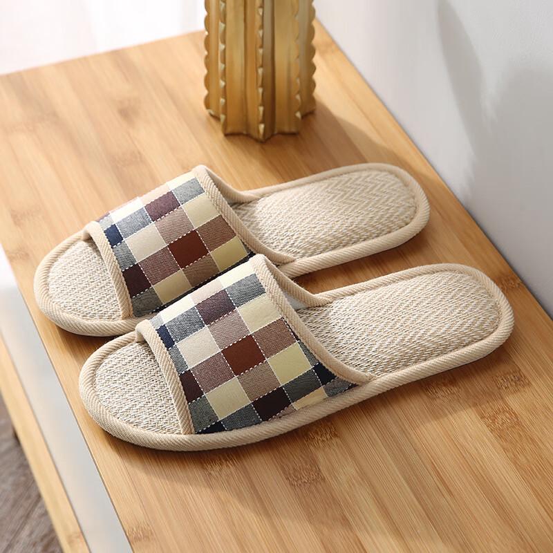 Kenuo Cloud-Comfort Plaid Cotton Linen Indoor Slippers