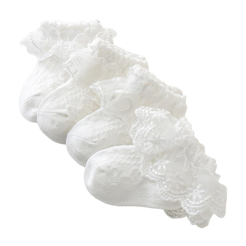 4 Pairs Princess Lace Floral Socks Baby Socks Kid Dancing Socks White Ruffle Socks Infant Foot Socks for Girl 0-7 Year