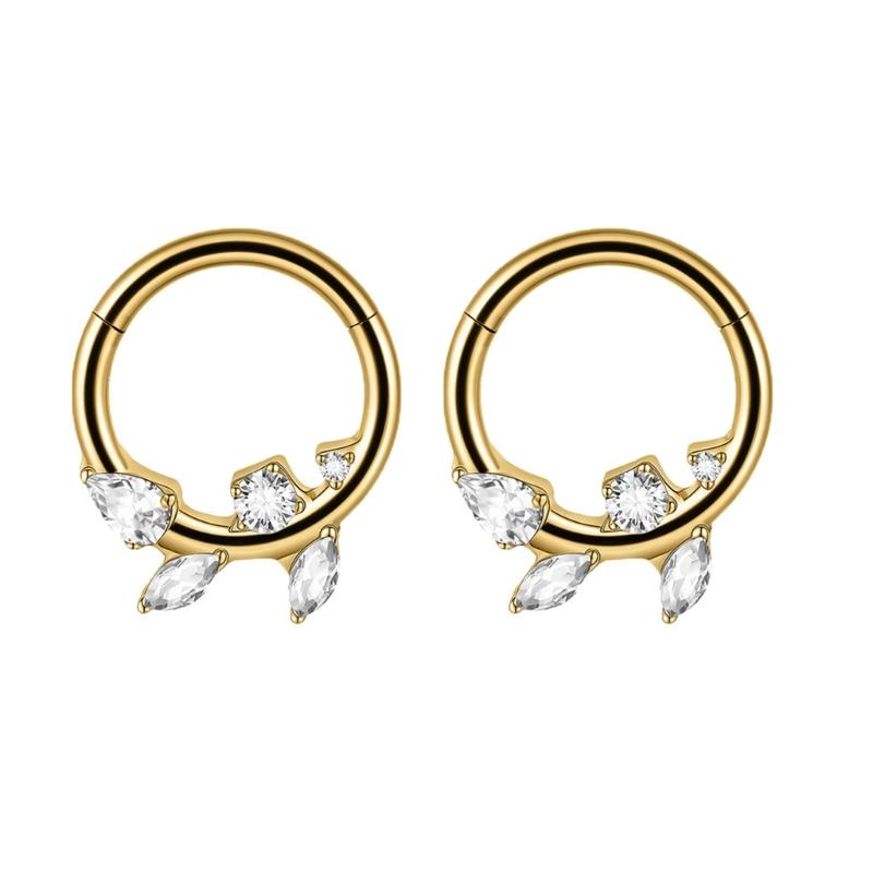 Pack of 2 Unique Geometric Shape Nose Rings Body Piercing Jewelry Seamless Design Metal Texture Polished Finish