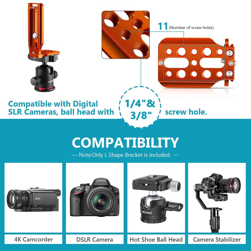 NEEWER Vertical QR Universal DSLR Camera with Compatible with DJI Osmo Zhiyun DSLR Cameras L-Bracket Plate, L-Bracket 1/4" Arca-Swiss Screws, Ronin,