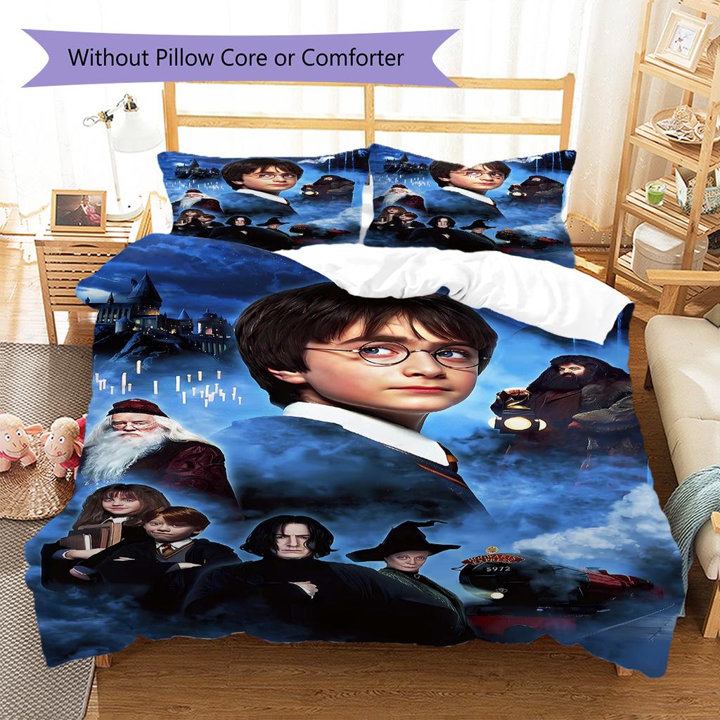 Magic School Story Pattern Bedding Quilt Set Quilt Cover Pillowcase Home Decoration Gift (1 * duvet cover + 2 * pillowcase, without core)
