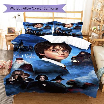 Juego de Funda Nórdica y Colcha con Estampado de Historia de Escuela de Magia Funda de Almohada Decoración del Hogar Regalo (1 * funda nórdica + 2 * fundas de almohada, sin núcleo)