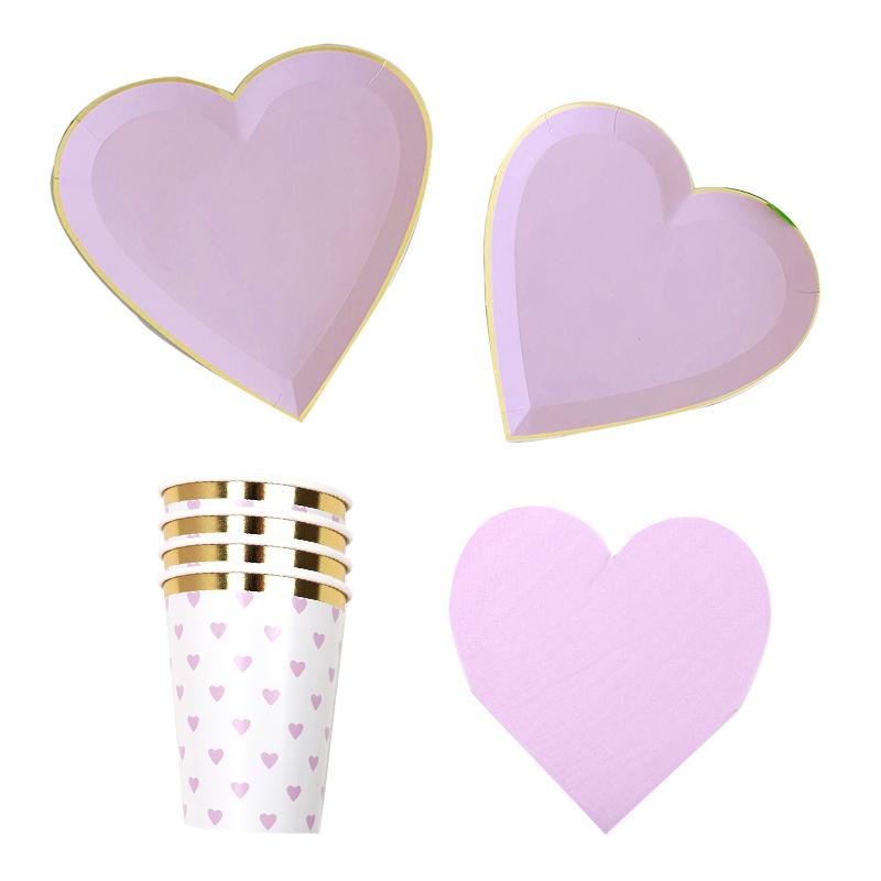 8pcs Valentine's Day Disposable Tableware Disposable Paper Plate Cute Pink Love Shape for Wedding Birthday Decor Party Supplies