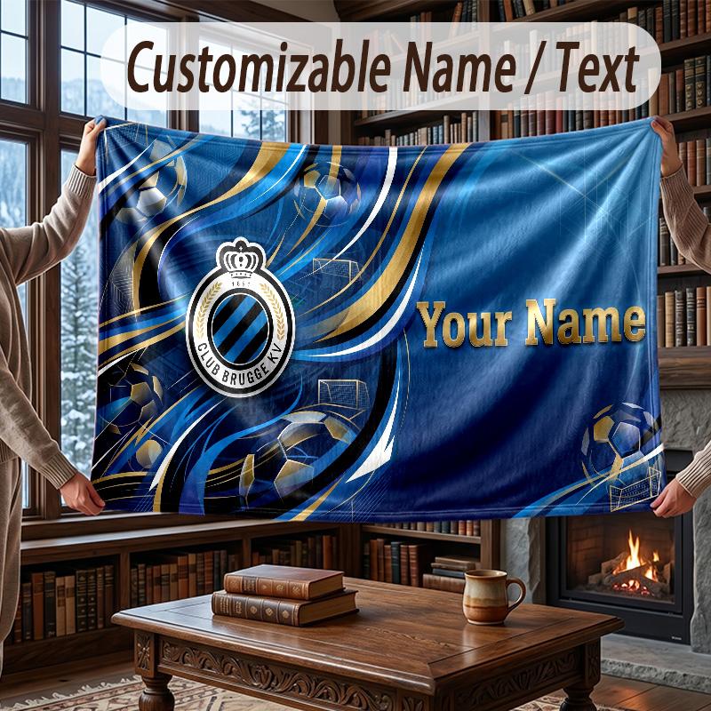 Custom Name Flannel Throw Blanket Club Brugge FC Pattern Warm Home Decoration