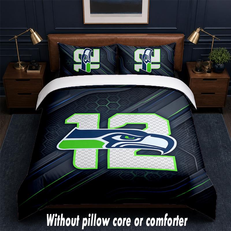 Seattle Seahawks Design Bed Bedding Set 1 Duvet Cover + 2 Pillowcases Soft Breathable Household Bed Linens