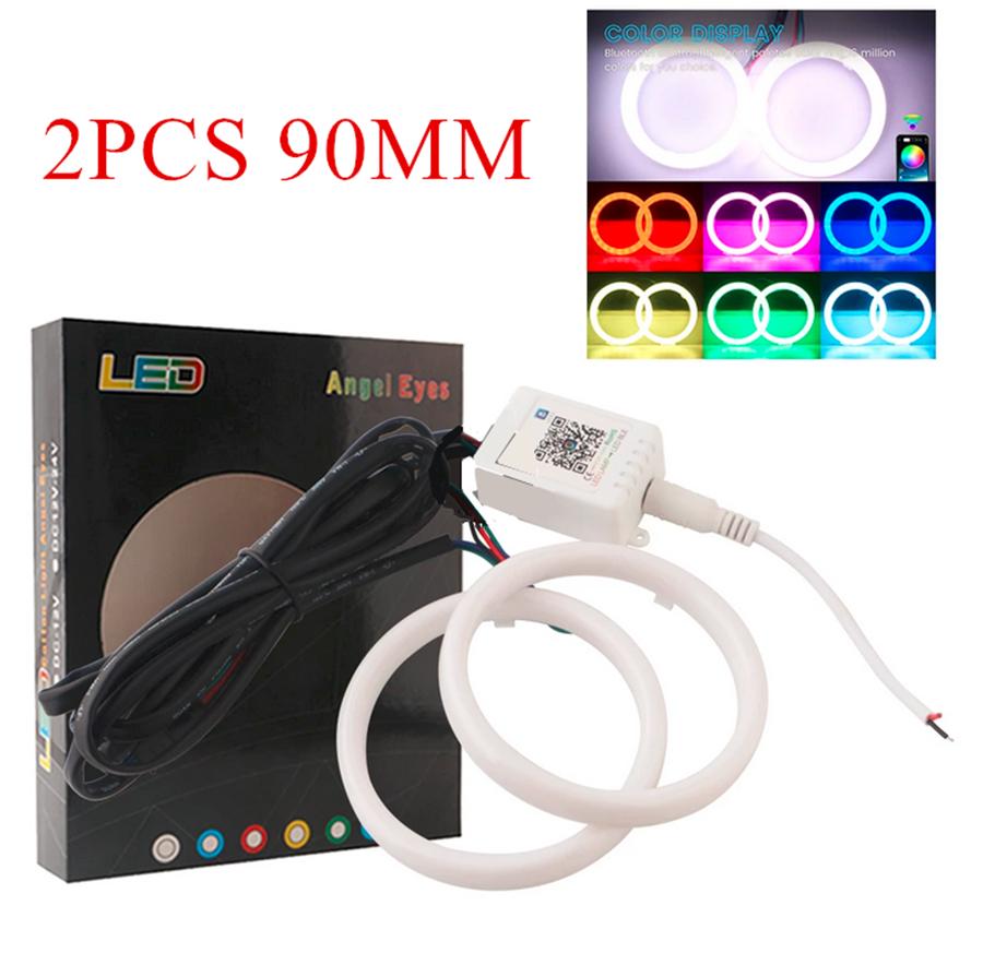 2PCS LED Angel Eyes Lights RGB APP Bluetooth Halo Rings For Car Motorcycle Truck