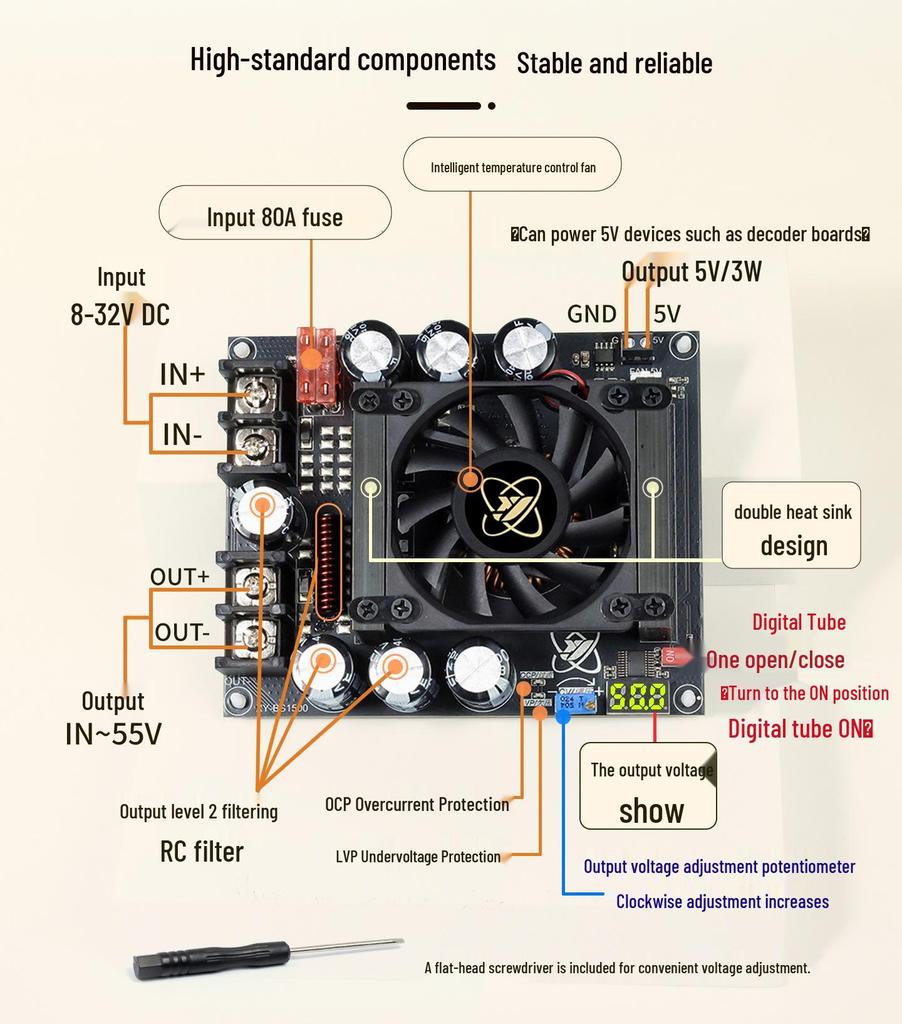 1500W 50A High-Current Low-Ripple Boost Power Module for Audio Amplifiers