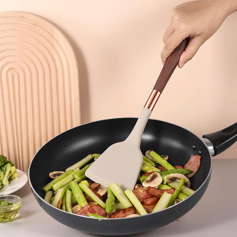 12-Piece Silicone Wood-Grain Non-Stick Cookware Set with Heat-Resistant Spatula and Spoon