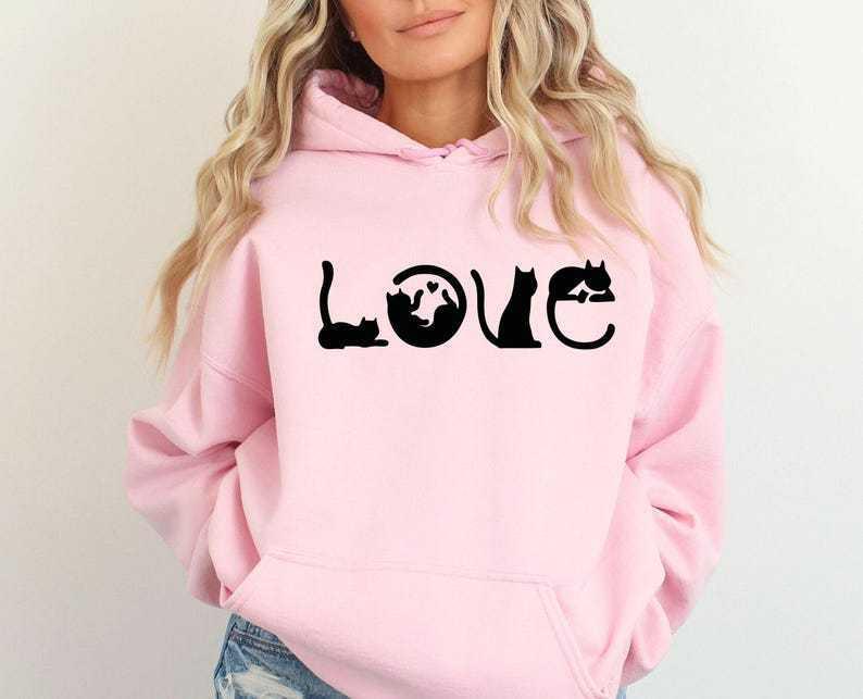 Autumn/Winter Love Cat Print Long Sleeve Women's Hooded Sweatshirt