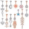 Alisouy 1pc Zircon Sexy Long Belly Ring Star Sun Moon Heart Navel Piercing Surgical Steel Women Belly Button Ring Navel Jewelry