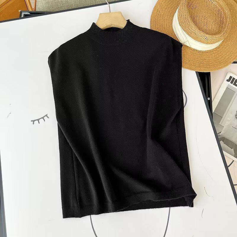 

Spring 2025 Women s Casual Loose Knit High-Neck Sleeveless Top Small