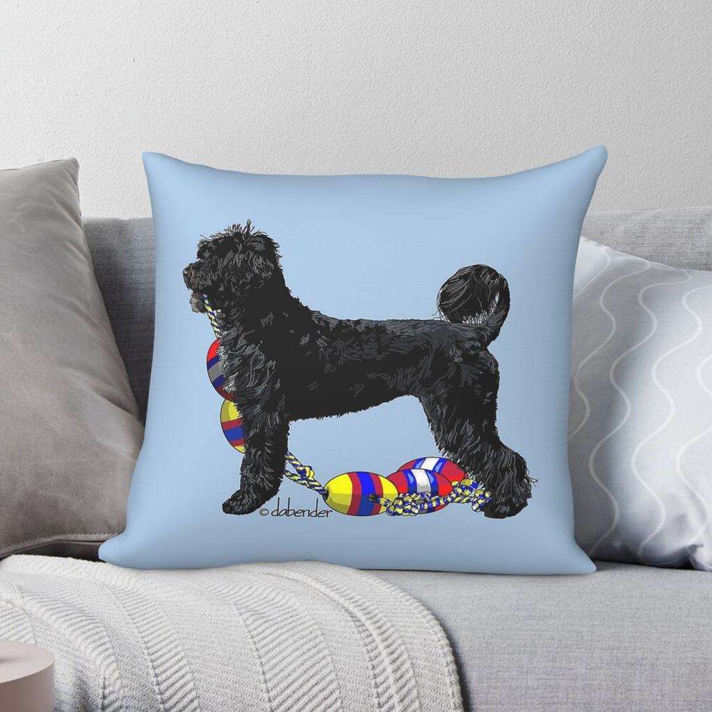 Portuguese Water Dog Float Line Square Pillowcase Polyester Linen Velvet Printed Zip Decorative Sofa Cushion Cover