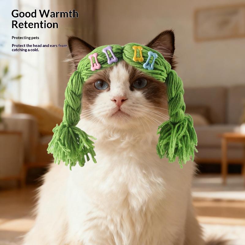Pet Wig Braid Cute Creative Funny Pet Head Cover Funny Dress Up Cat Dog Headgear Decoration Accessories Pet Cat Dog Supplies
