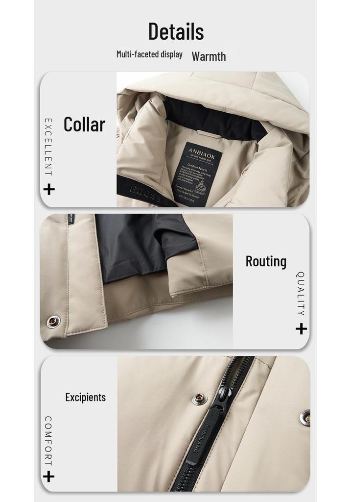 Men's 2024 Winter White Duck Down Hooded Mid-Length Jacket - Detachable, High-End Business Casual Style