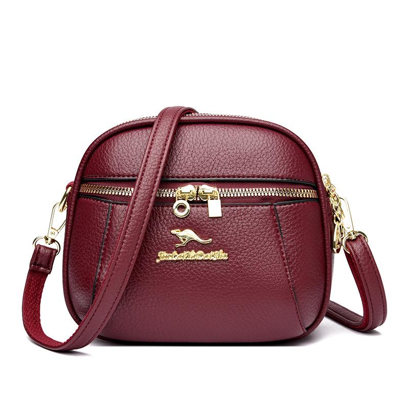 2025 Soft Leather Mobile Phone Bag Three-layer Anti-theft Women's Bag Splicing Lightweight Shoulder Bag Messenger Bag Factory Direct Sales