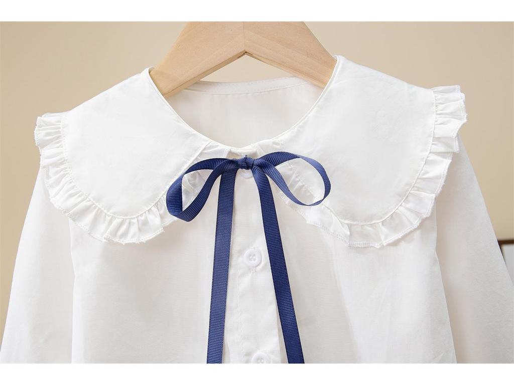 Spring & Autumn Girls' Cotton Doll Collar Long Sleeve Shirt - Casual Trendy Top for Kids