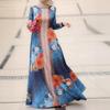 Women's Long Sleeve Round Neck Printed Elegant Long Dress