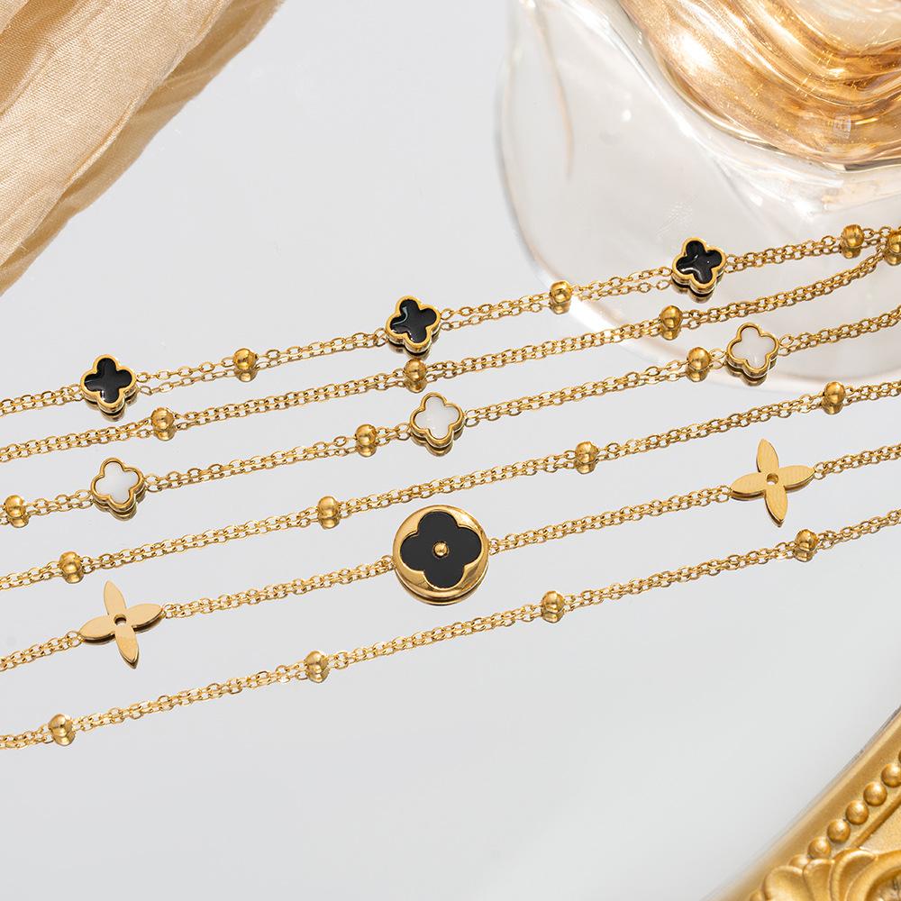 Four Leaf Clover Titanium Steel Bracelet with a Light Luxury and High-end Feel for Women, Simple and Niche, Not Fading Hand Jewelry