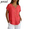 Women's Fashion Casual Solid Color Print Short Sleeve V Neck Blouses & Shirts