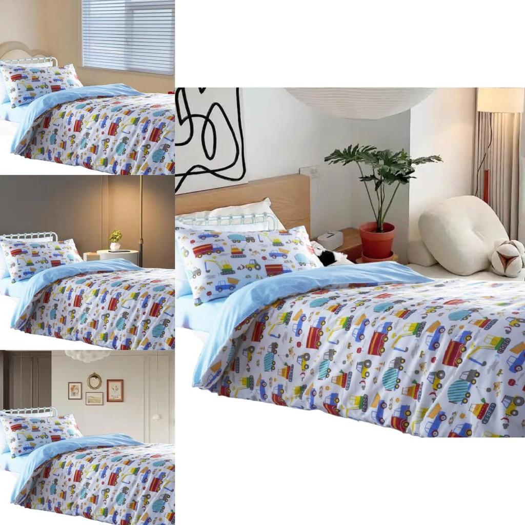 Car Trucks Diggers Cartoon Pattern 3d Digital Printed Bed Set With Polyester Cotton For Kids Bedroom Decor