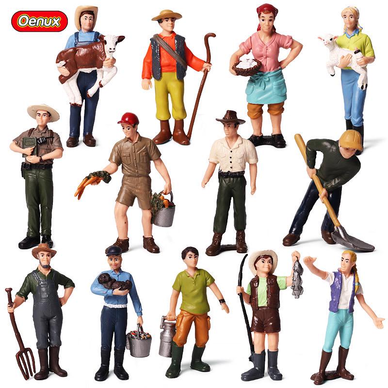 Plastic Farm Figures: Farmer, Woman, Ranch Worker, Police