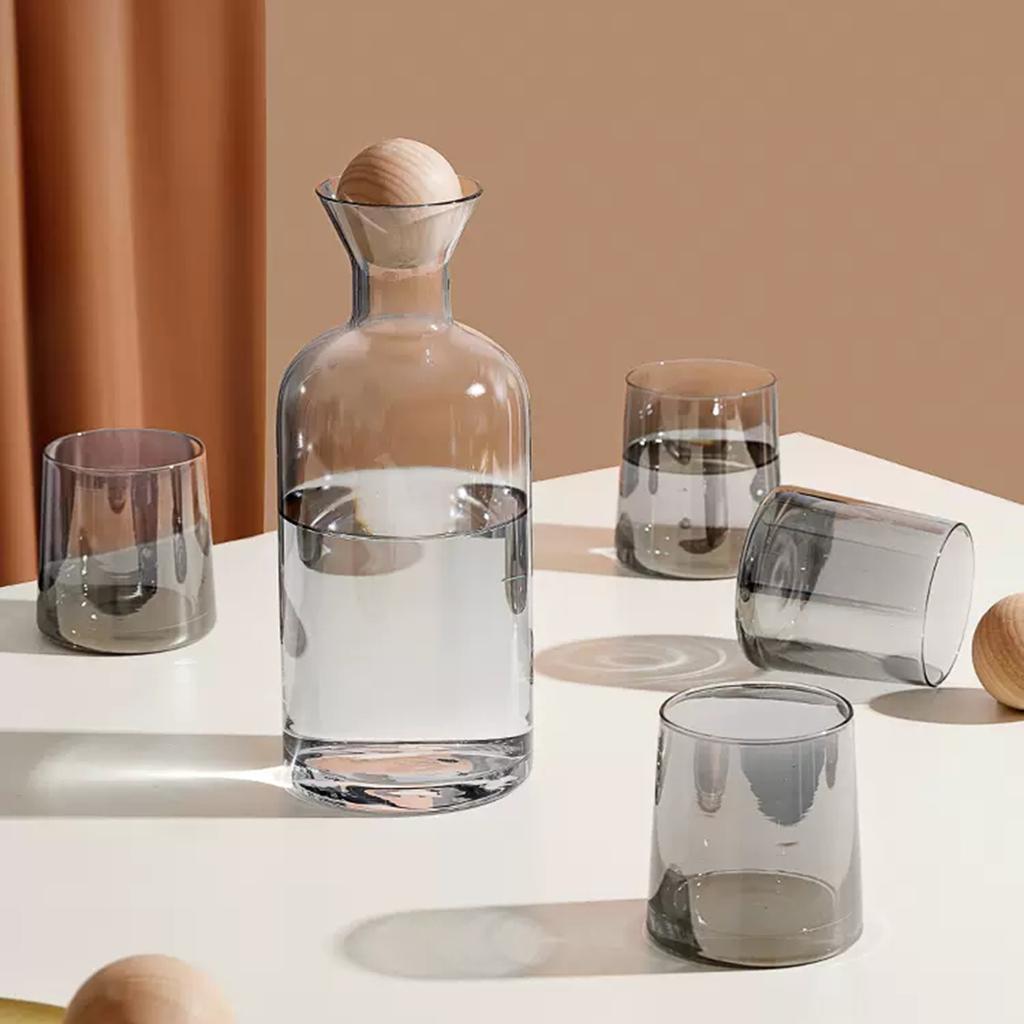 Bedside Glass Pitcher Set 4 Cups Lid 1200ml Capacity Drinking Glasses for Nightstand Colorful