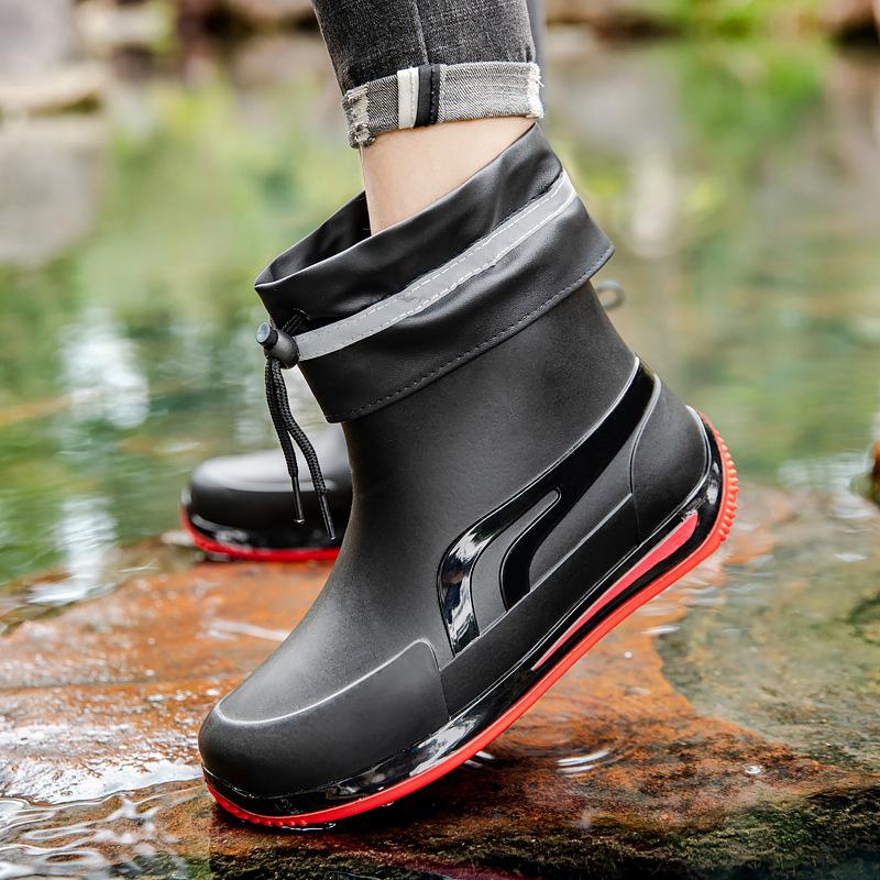 Fashion Short Tube Thickened Waterproof Shoes Couple Rain Shoes Low-top Warm Work Rubber Shoes Non-slip Fishing Kitchen Rain Boots Men