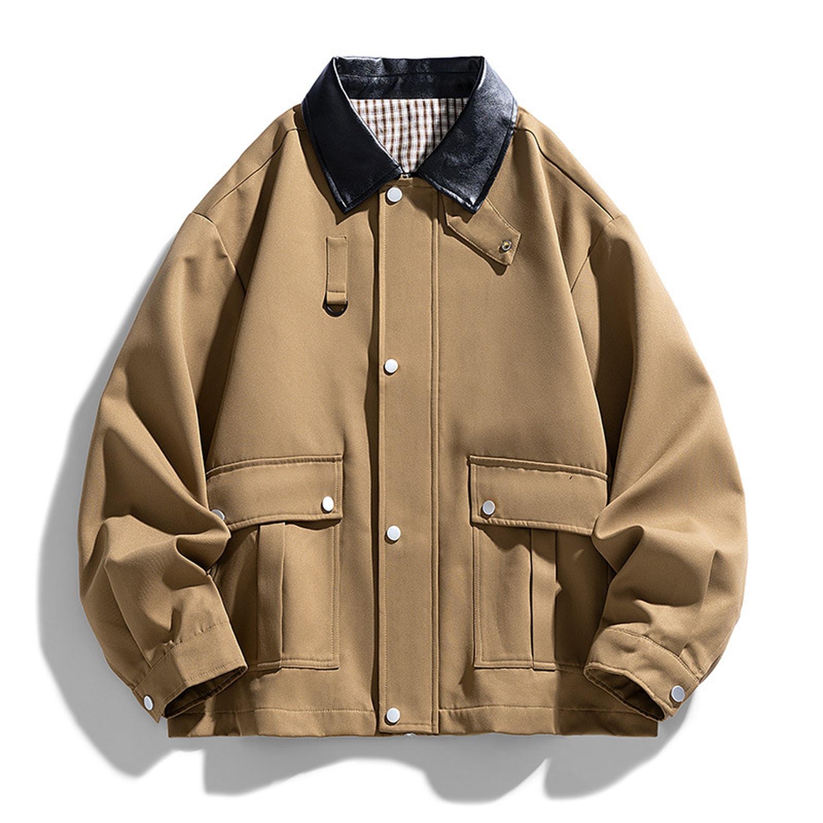 

Модный тренд Новая мужская куртка Повседневная свободная винтажная большого размера Комбинезон с лацканами XXL хаки