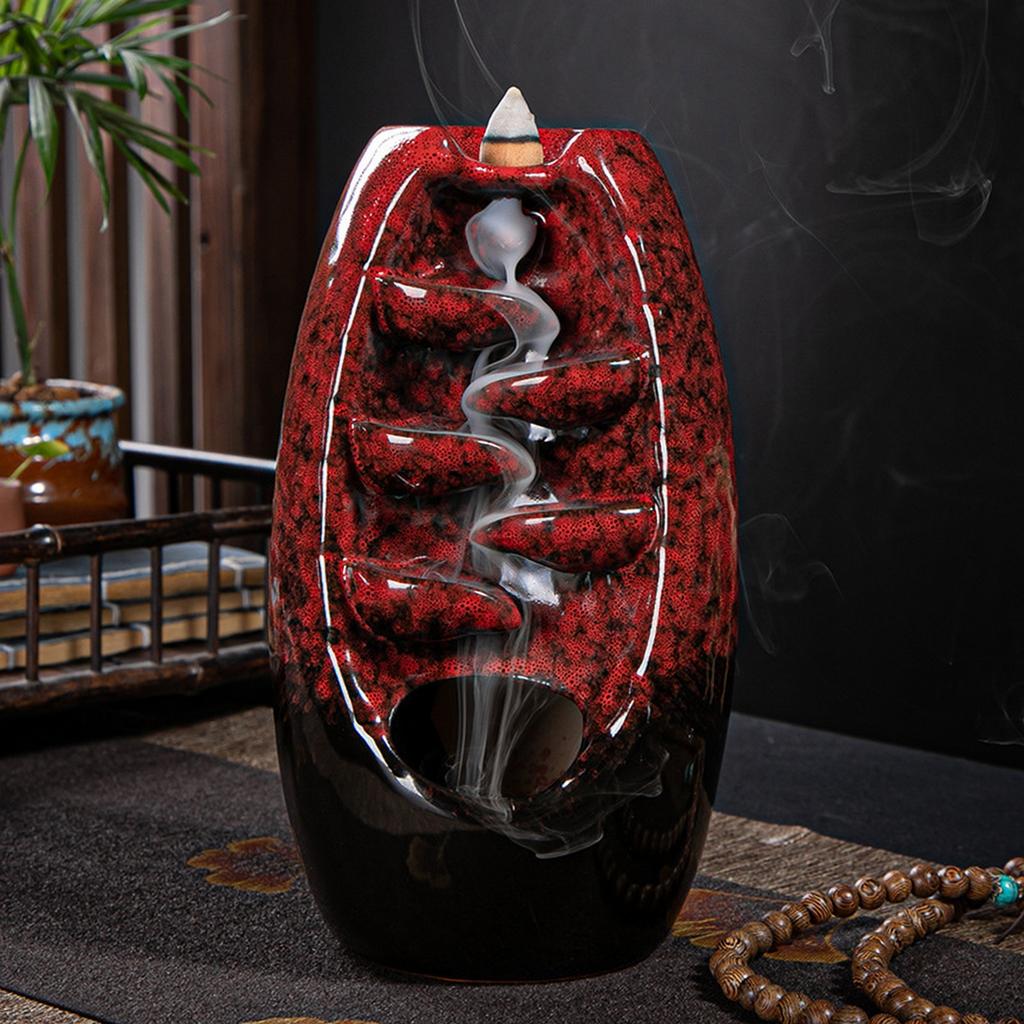 Backflow Incense Burner with 120 Incense Cones and 30 Sticks - Incense Holder Set with Cushion, Tweezers, Velvet Box for Home Decor